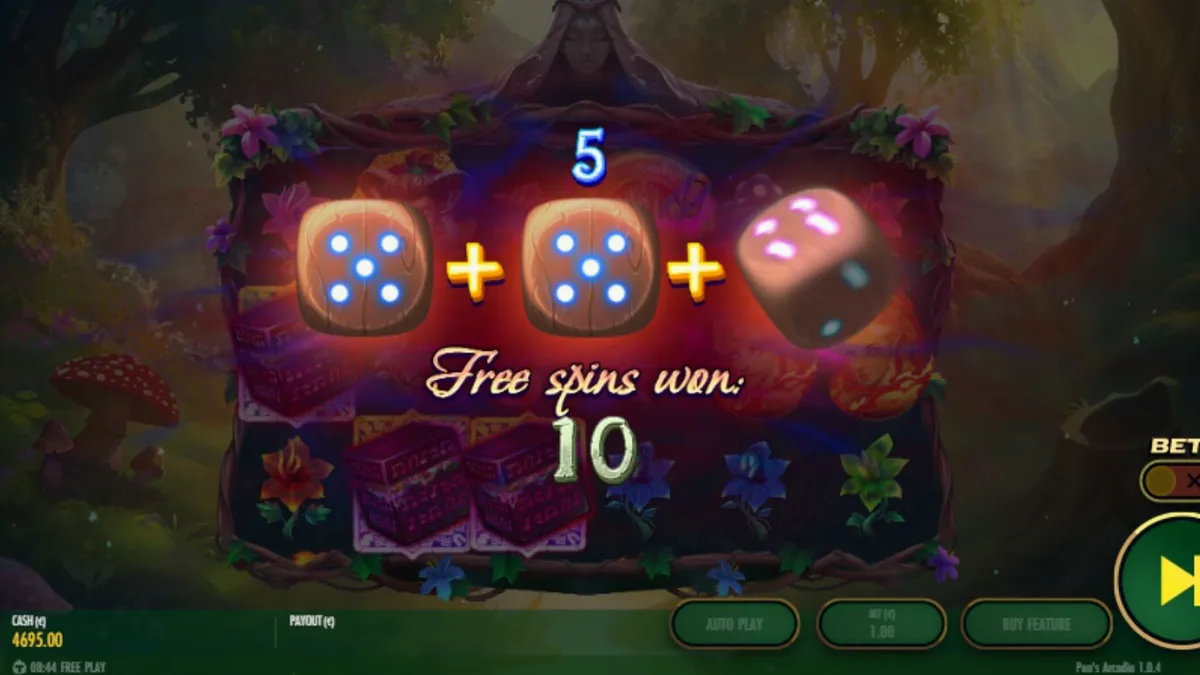 Tampilan visual hutan mistis dan simbol mitologi dalam slot Pan’s Arcadia