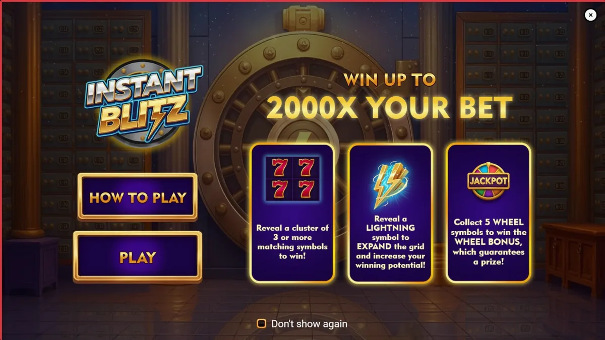 Tampilan antarmuka slot Instant Blitz dengan tema brankas neon